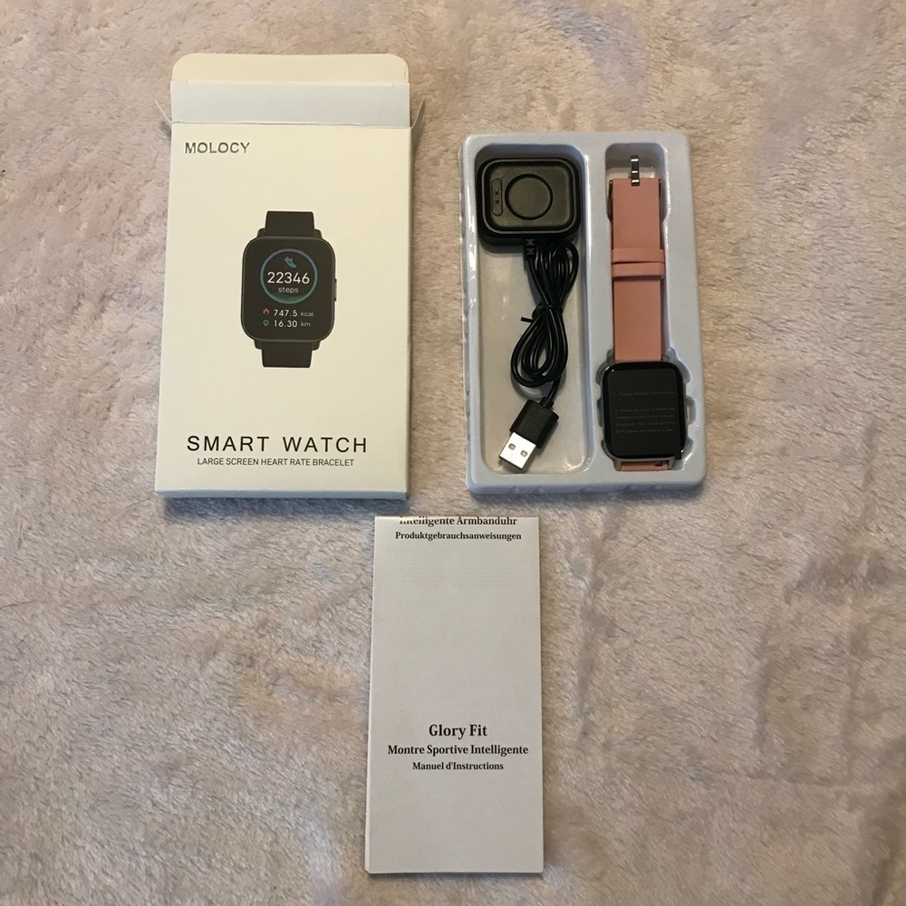 Molocy Womens Pink Large Screen Heart Rate Monitor Touch Screen Smart Watch New